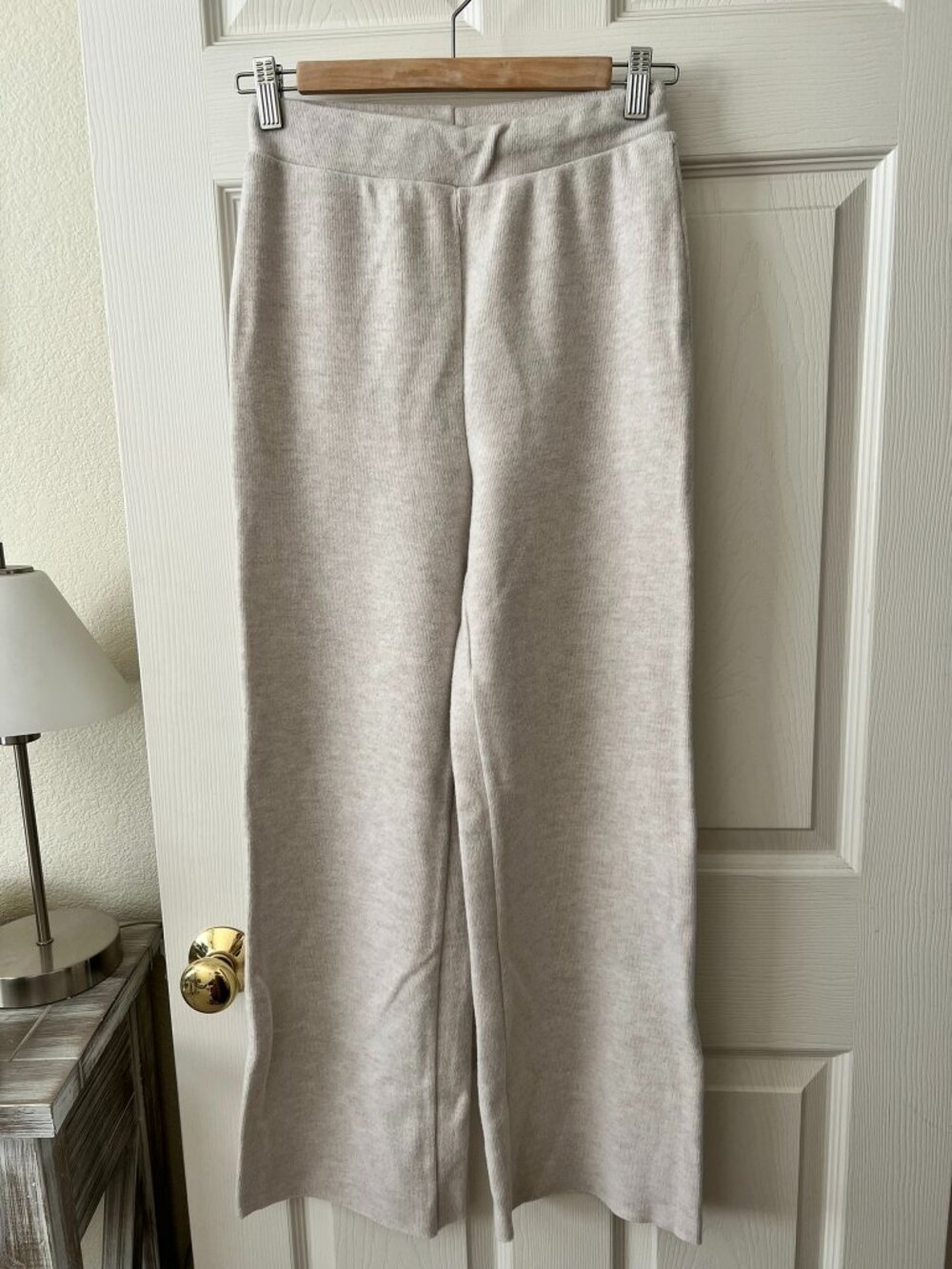 Zara Knit Wide Leg Pants Oatmeal High Rise Small